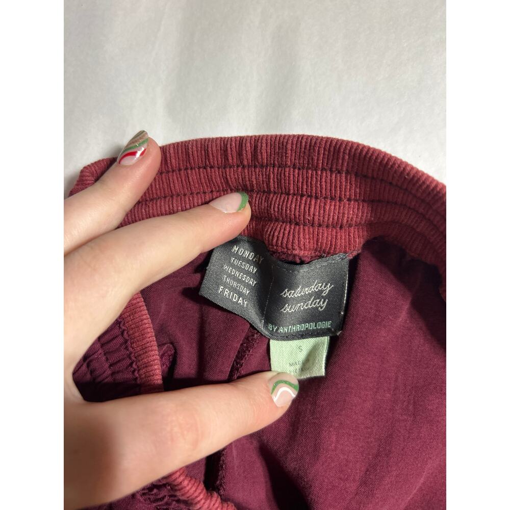 Saturday Sunday Anthropologie Wide Leg Pants Small Burgundy Chambray - Picture 11 of 11